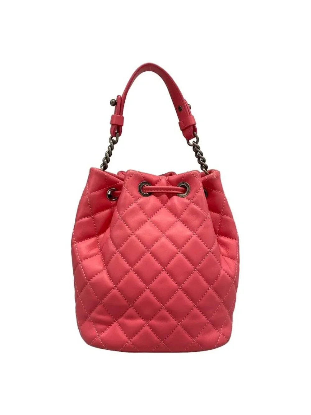 Chanel Handbag Quilted Pink Vintage Silver Drawstring Lambskin